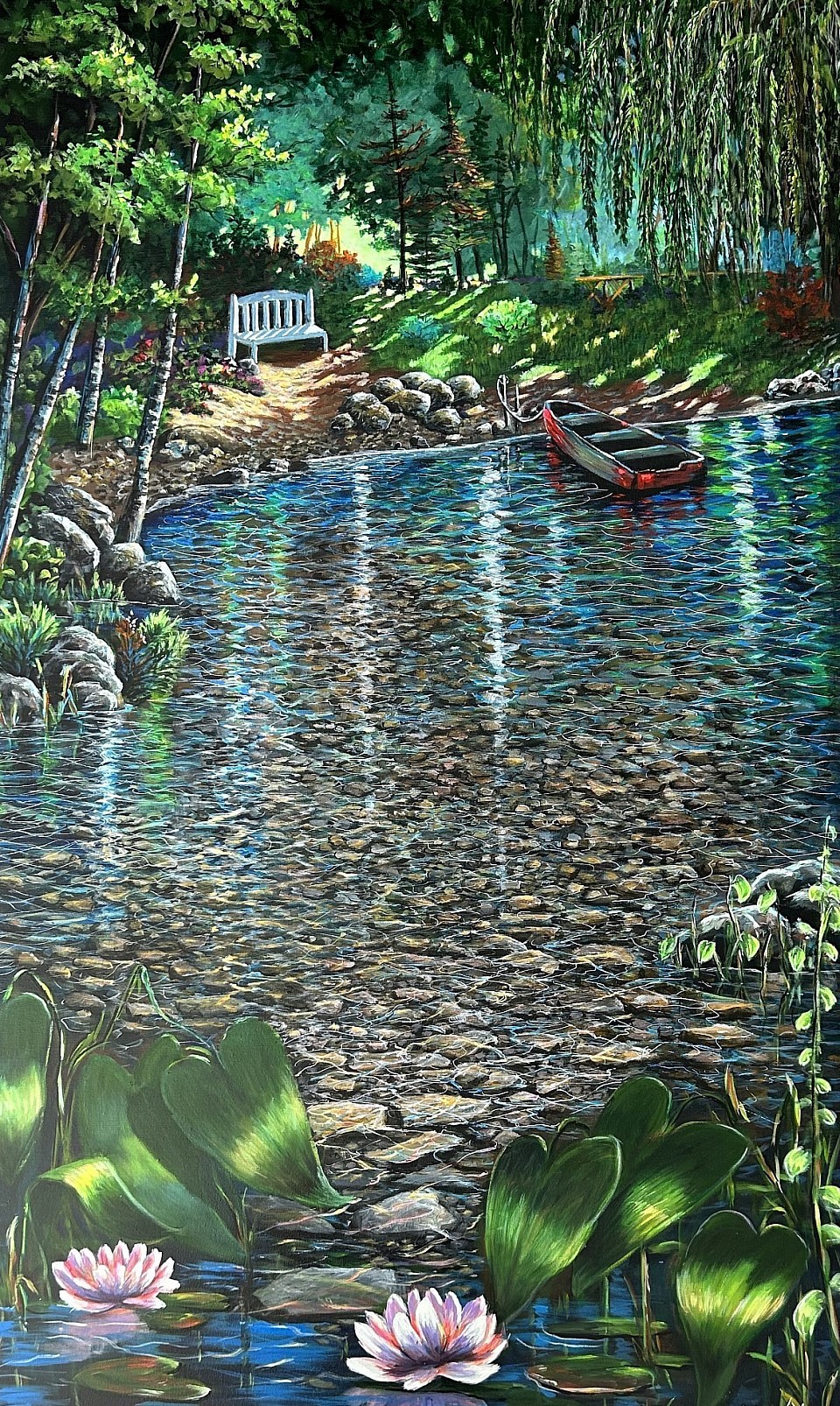 Grand cœur vert de la rivière noir 30x48